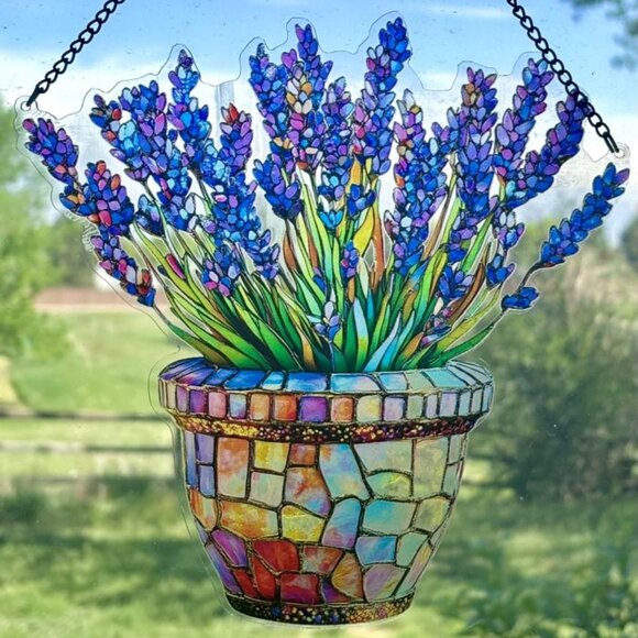 Lavender in Pot Flowers Floral Window Sun Hanging Sun Catcher Suncatcher New - Picture 1 of 2